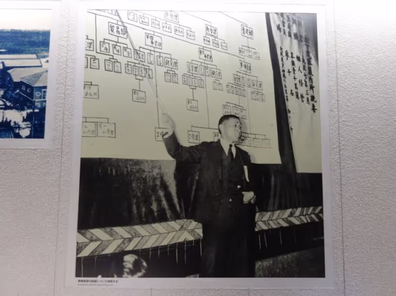Osaka Private Tour - The founder invented a department system in 1933 which was during almost same period of GM.
In this photo, the founder explained his plan of department system which he tried to introduce in 1933. 
Founder referred to as "the God of Business",