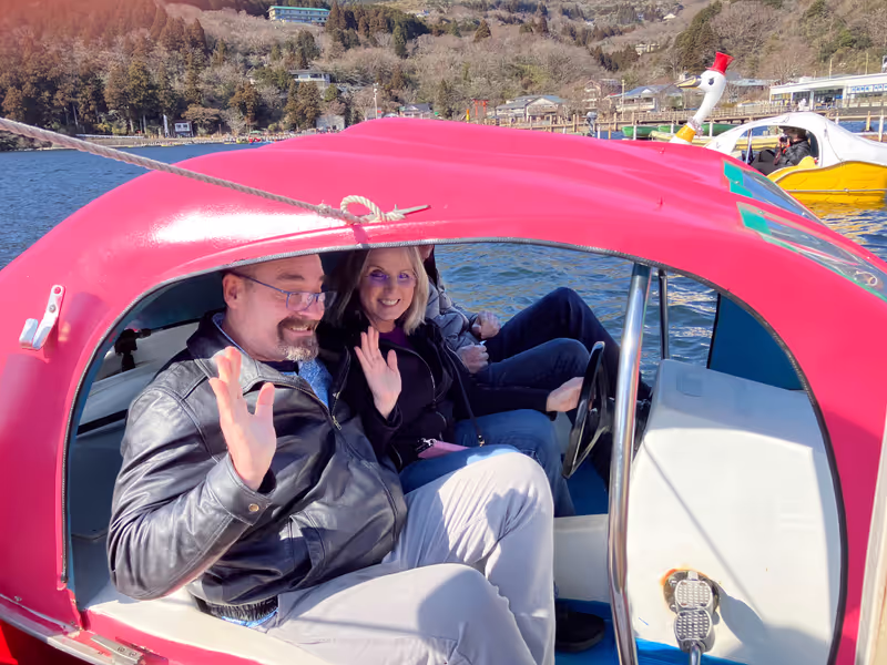 Hakone Private Tour - swan pedal boat on Lake Ashi