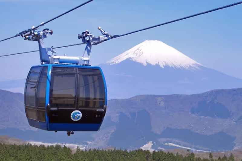 Tokyo Private Tour - Hakone Rope-way & Mt. Fuji.  We take Hakone Rope-way at Togendai Port and enjoy twenty-minute stroll in the air to Owakudani valley.