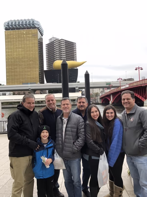 Tokyo Private Tour - Lovely guests from Florida in front of Asahi Beer Company's Head Office Building in Asakusa area