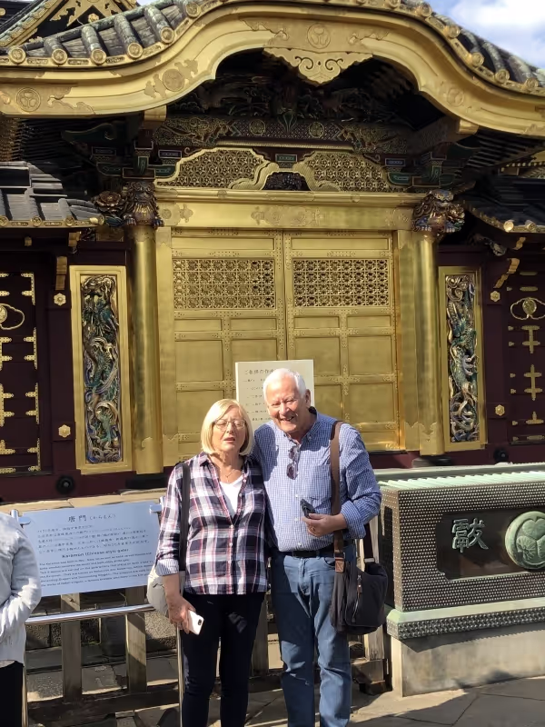 Tokyo Private Tour - A nice couple at Ueno Toshogu Shrine, which enshrines the founder of Tokugawa Shogunate.