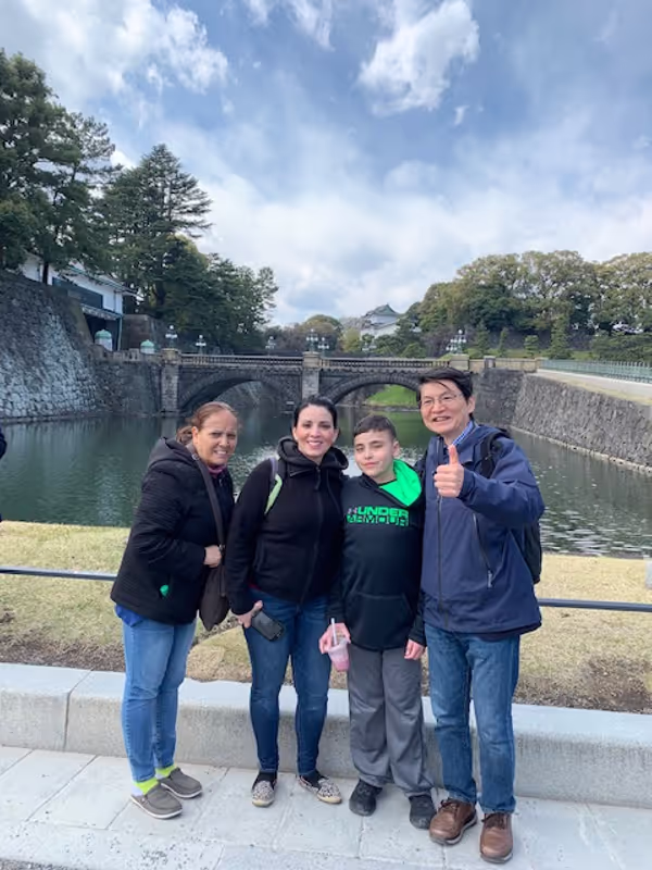 Tokyo Private Tour - My guests in front of the  iron double bridge, and stone Megane-bashi bridge at the Imperial Palace